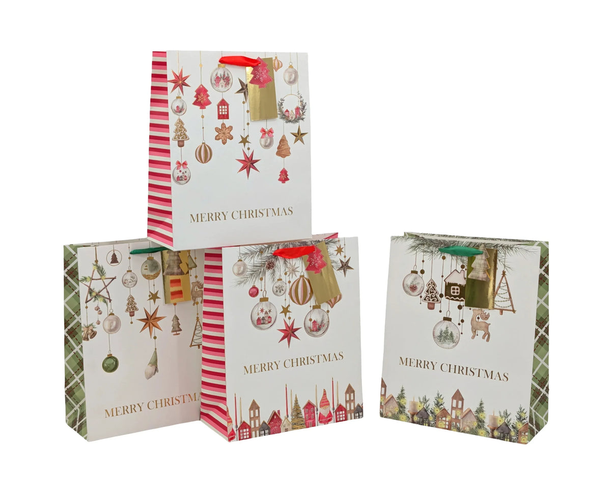 Bulk 48 Rich Foiled Traditional Xmas Bag Xlrg 42x31x12cm 4 Asst