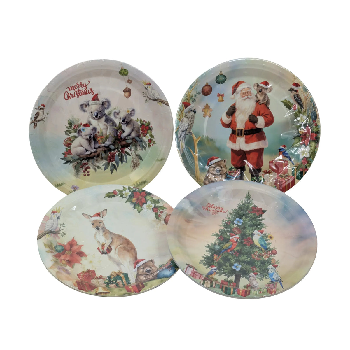 Bulk 48 Aussie Native Xmas Paper Plates 18cm pk10 4 Asst