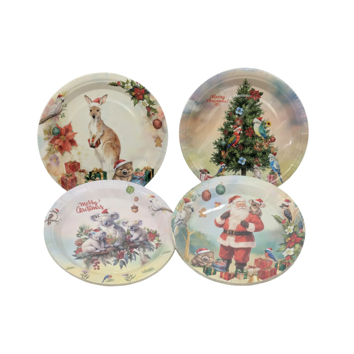 Bulk 48 Aussie Native Xmas Paper Plates 23cm pk10 4 Asst