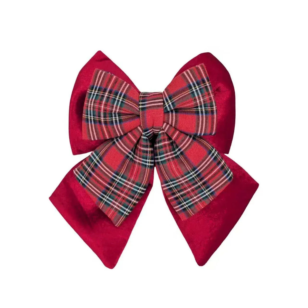 Bulk 24 Xmas Layered Velvet & Tartan Bow 25x32cm