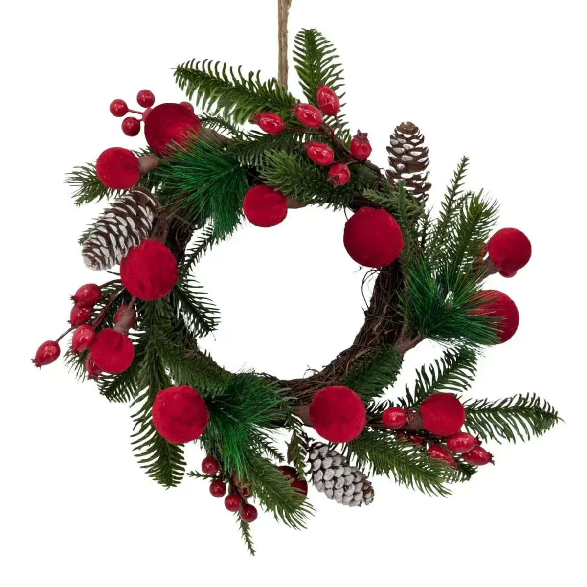 Xmas Red Velvet Bauble Wreath 30cm