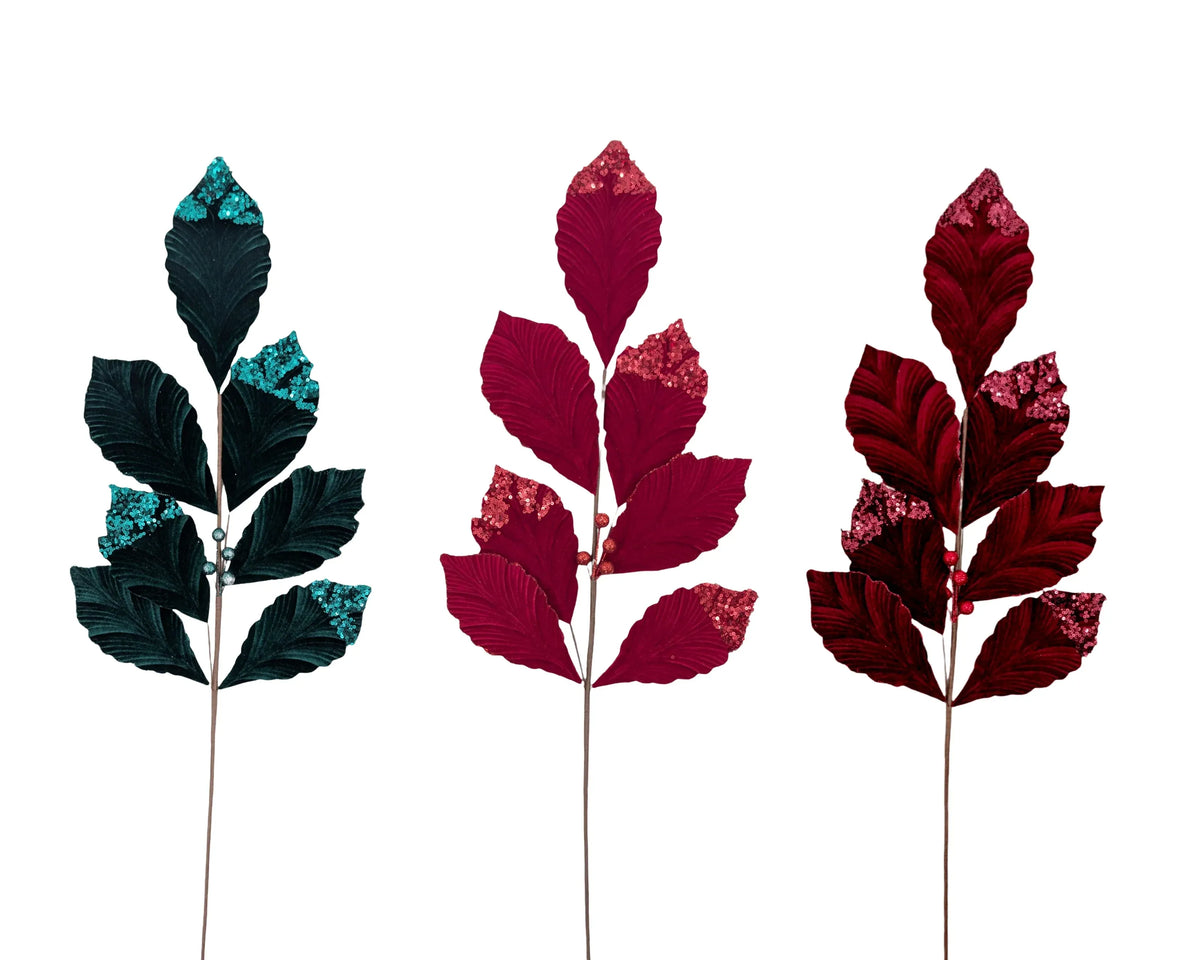 Bulk 24 Xmas Velvet Leave Pick 76cm 3 Asst