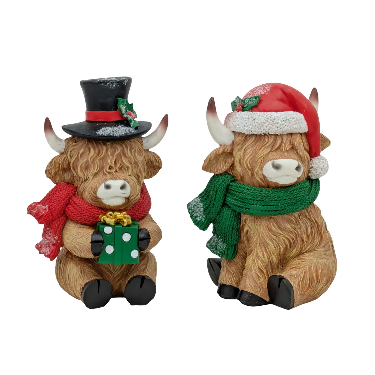 Bulk 8 Xmas Polyresin Highland Cow 13.5x12x20cm 2 Asst