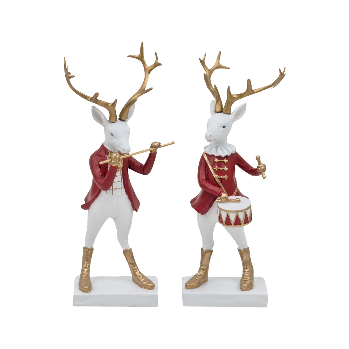 Bulk 8 Polyresin Xmas Reindeer Flutist & Drummer 8x22cm 2 Asst