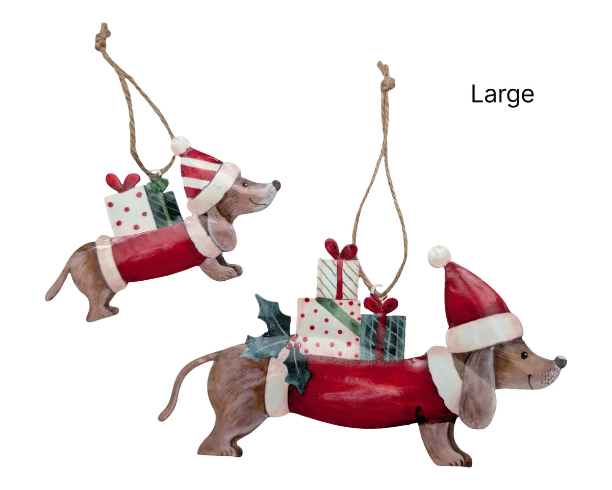 Bulk 12 Xmas Metal Dashund Hanger Lrg 19.5x10.5cm