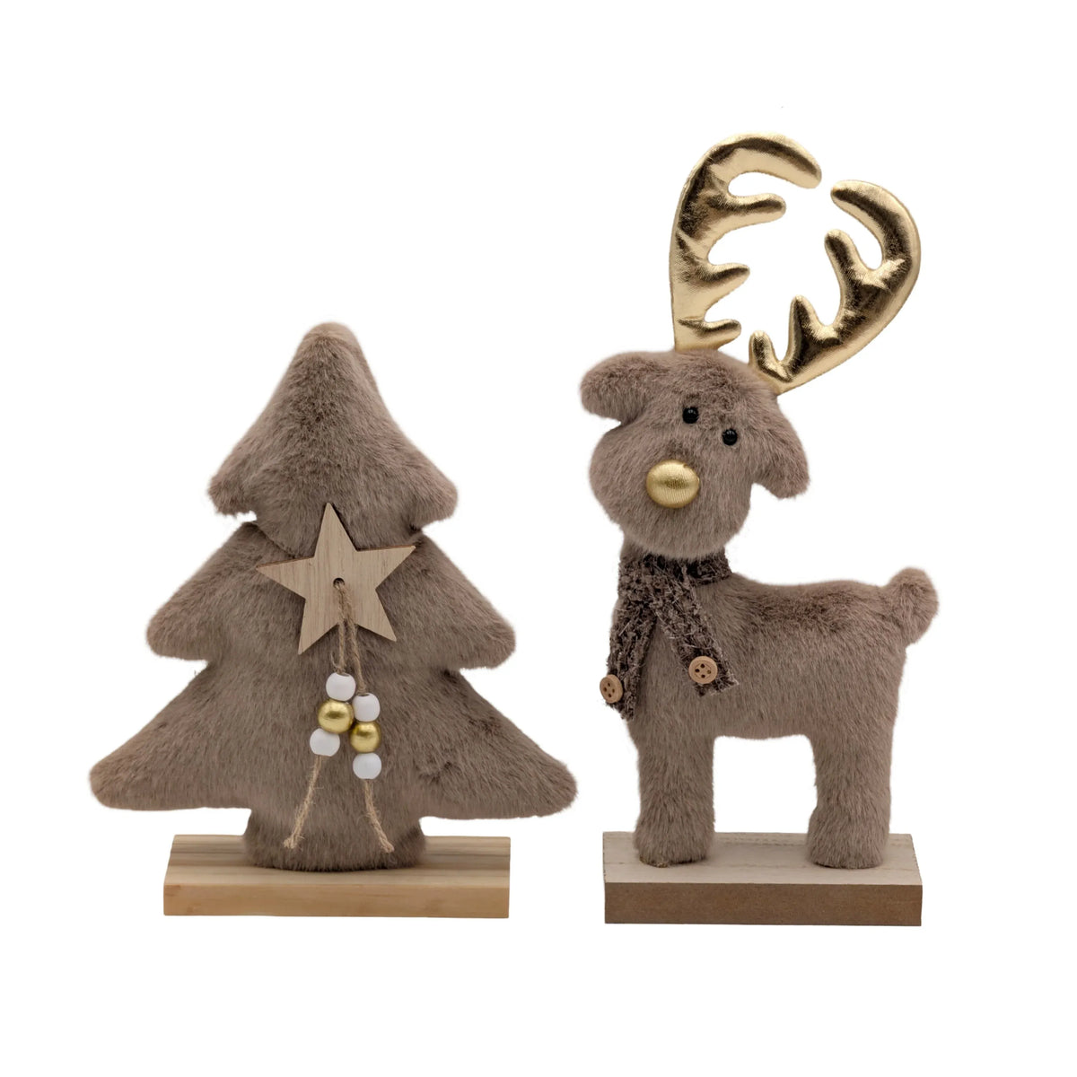 Xmas Fabric Tree & Reindeeer 17x5x21.5cm 12x5x25cm 2 Asst