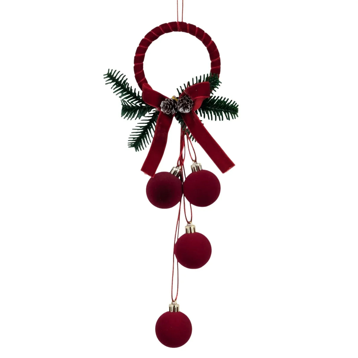 Bulk 12 Xmas Burgundy Velvet Ring & Bauble Hanger 9x39x4cm