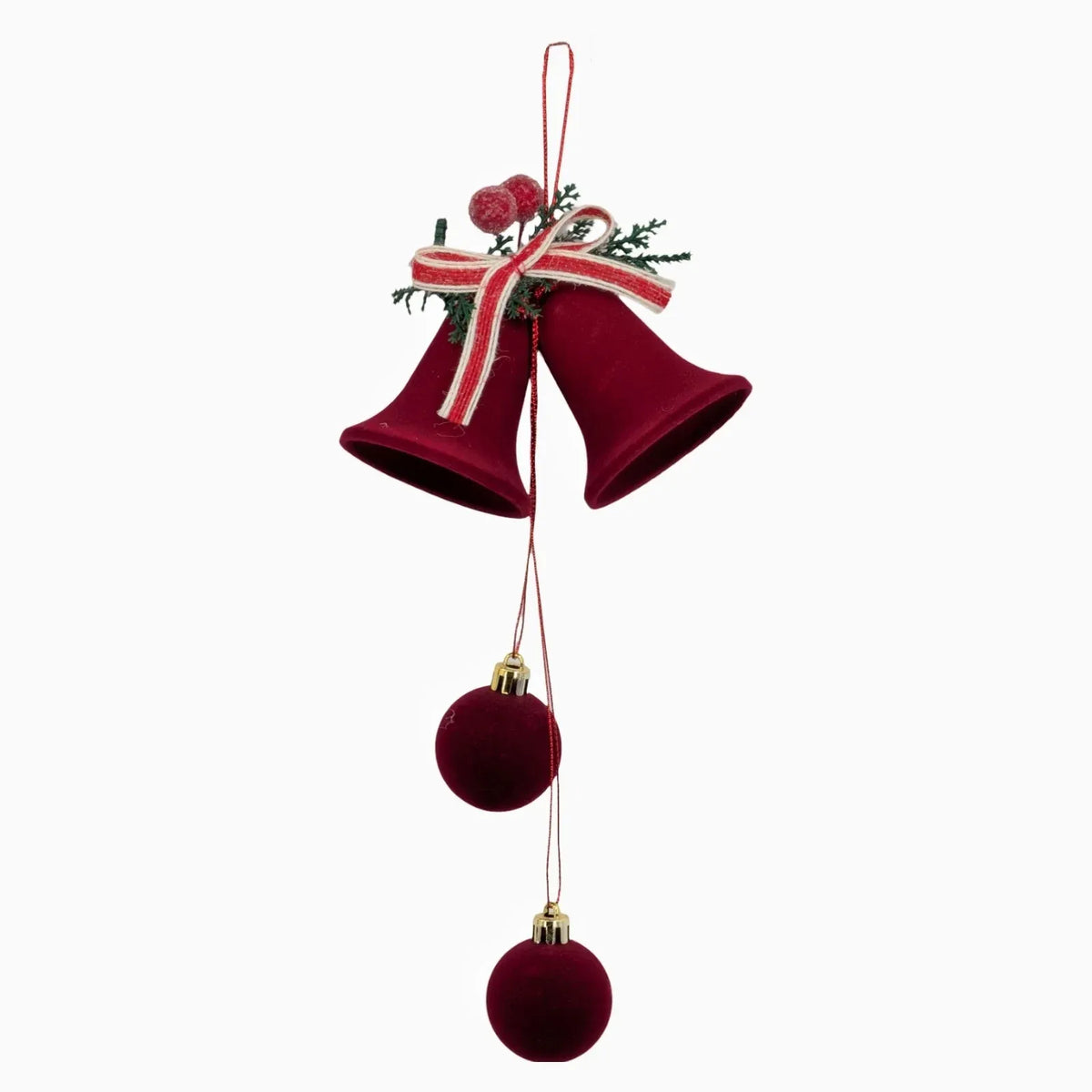 Bulk 24 Xmas Burgundy Velvet Bell & Bauble Hanger 13x26x6cm