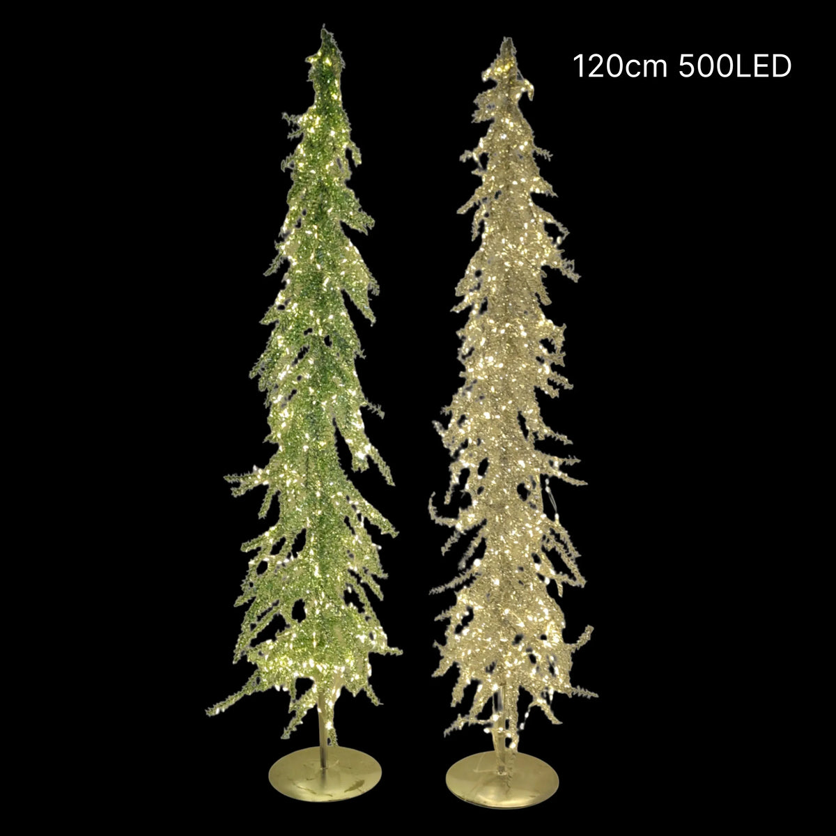 Bulk 2 Xmas Led Metallic Tinsel Tree 120cm 500led 2 Asst
