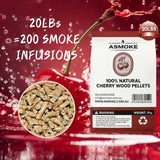 BBQs & Accessories: ASMOKE 100% Natural Cherry Wood BBQ Smoker Pellets (9kg / 20lbs)