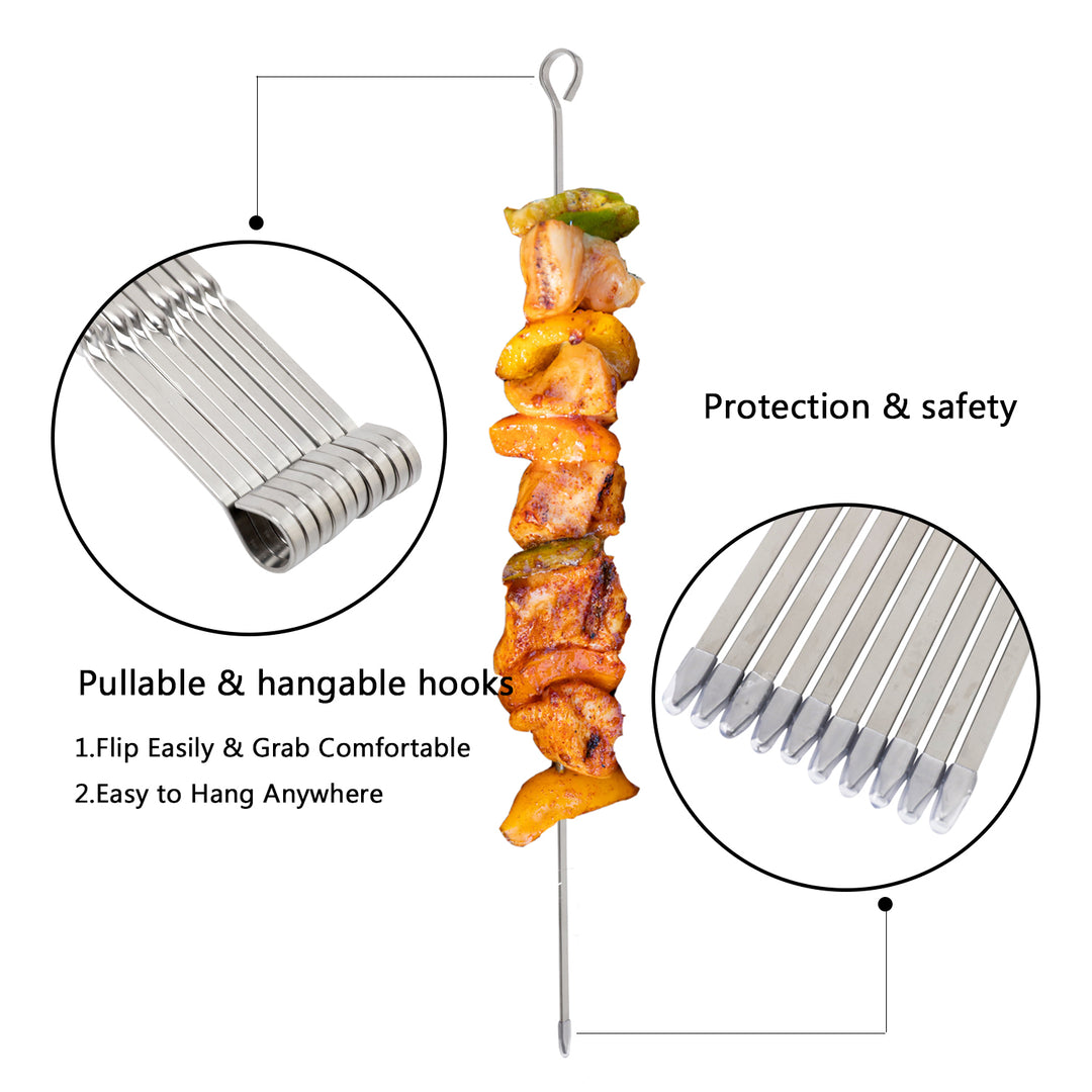 BBQ Tools: ASMOKE METAL SKEWERS FOR GRILLING KABOB STICKS 43.1CM*10PCS