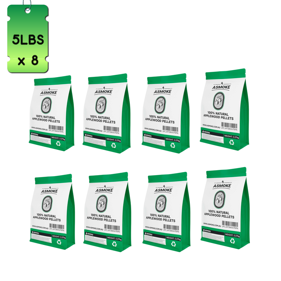 BBQs & Accessories: ASMOKE 19kg (40lbs) Premium Apple Wood BBQ Smoker Pellets Bulk Bundle (8 x 2.27kg Bags)