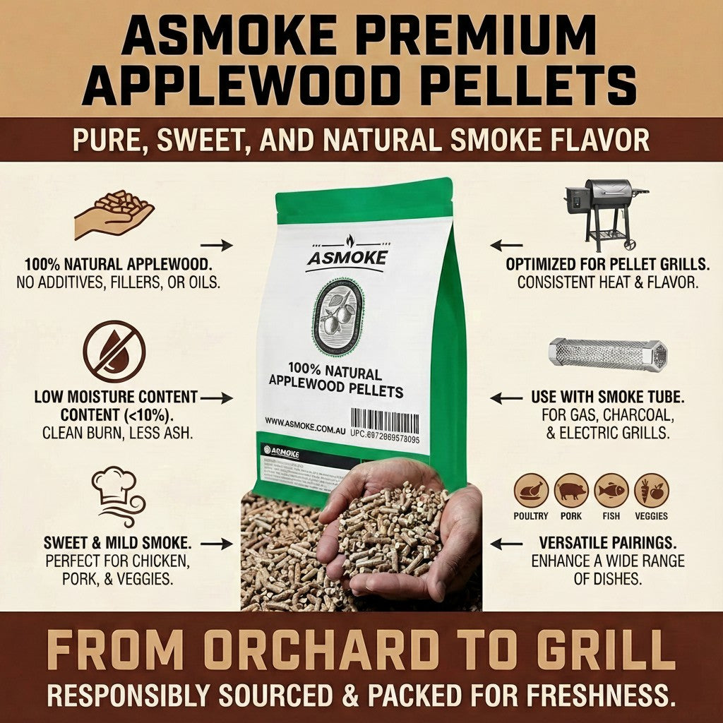 BBQs & Accessories: ASMOKE 19kg (40lbs) Premium Apple Wood BBQ Smoker Pellets Bulk Bundle (8 x 2.27kg Bags)