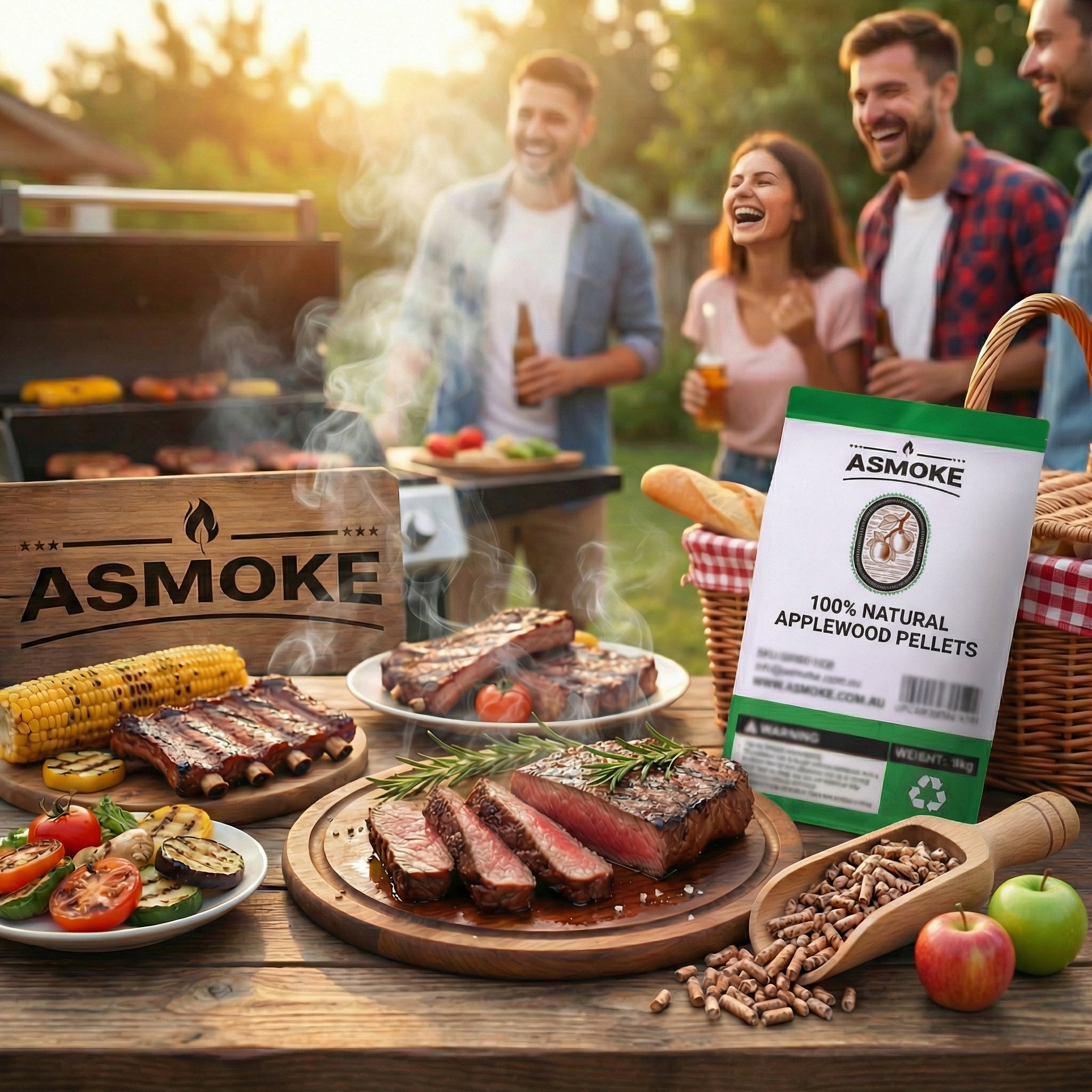 BBQs & Accessories: ASMOKE 19kg (40lbs) Premium Apple Wood BBQ Smoker Pellets Bulk Bundle (8 x 2.27kg Bags)