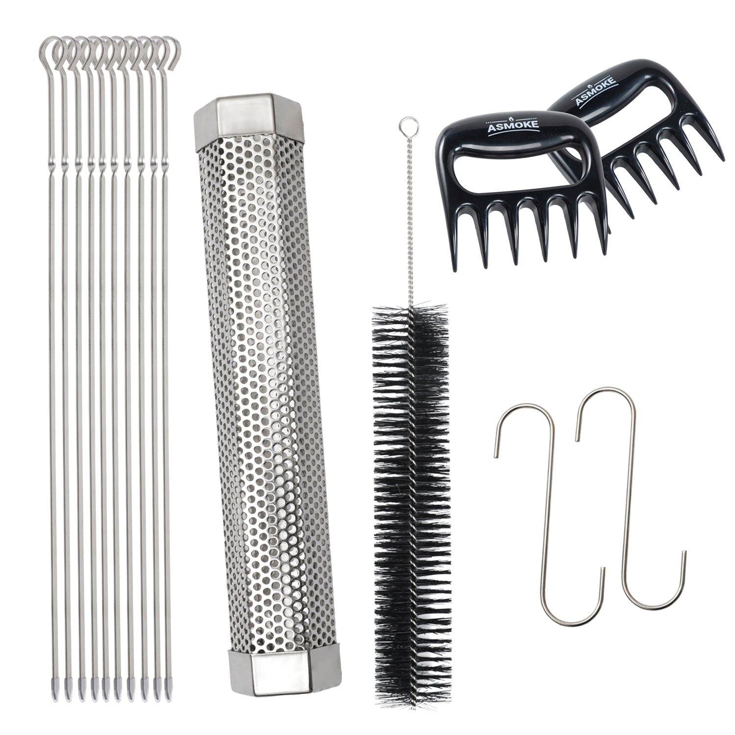 Asmoke BBQ Set (Includes Two Meat Claws, a Pellet Smoker Tube and Metal Skewers)