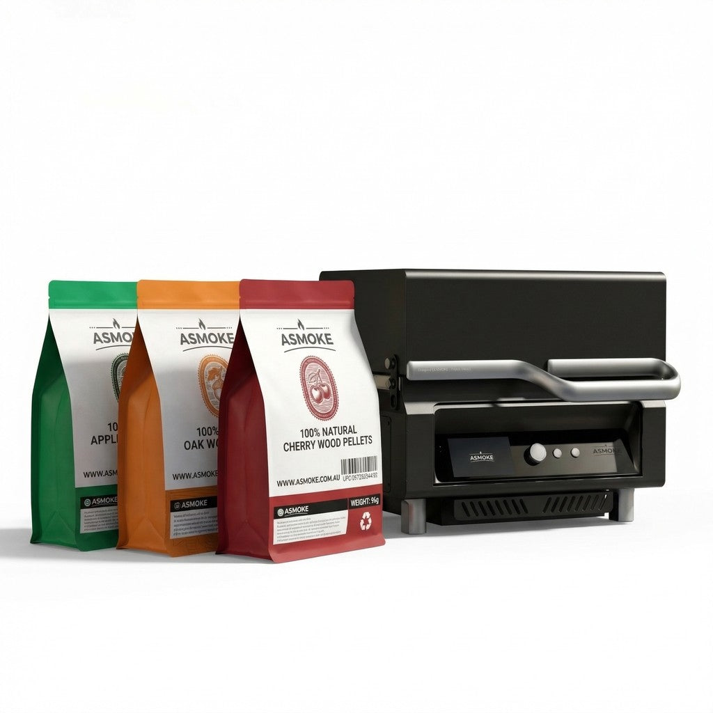 ASMOKE Essential Portable Smart Pellet Grill & Smoker + Assorted Flavors 20LBs (9kg) Premium Wood Pellets (Oak/Cherry/Apple)