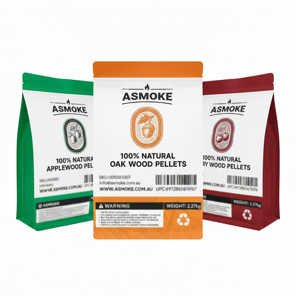 BBQs & Accessories: ASMOKE 3-Piece Premium Wood Pellet Variety Pack - Oak, Cherry & Apple (3 x 2.27kg Bags)