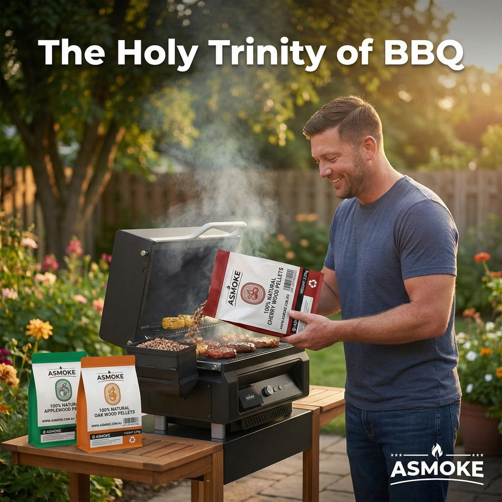 BBQs & Accessories: ASMOKE 3-Piece Premium Wood Pellet Variety Pack - Oak, Cherry & Apple (3 x 2.27kg Bags)