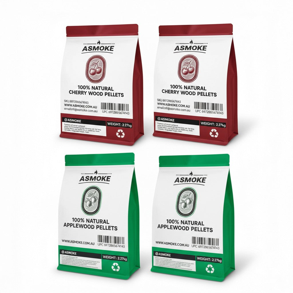 BBQs & Accessories: ASMOKE 20lbs (9kg) Wood Pellet Sampler Bundle - 2-Flavour Variety Pack (2x Cherry, 2x Apple) - Best for Pork, Ribs & Poultry