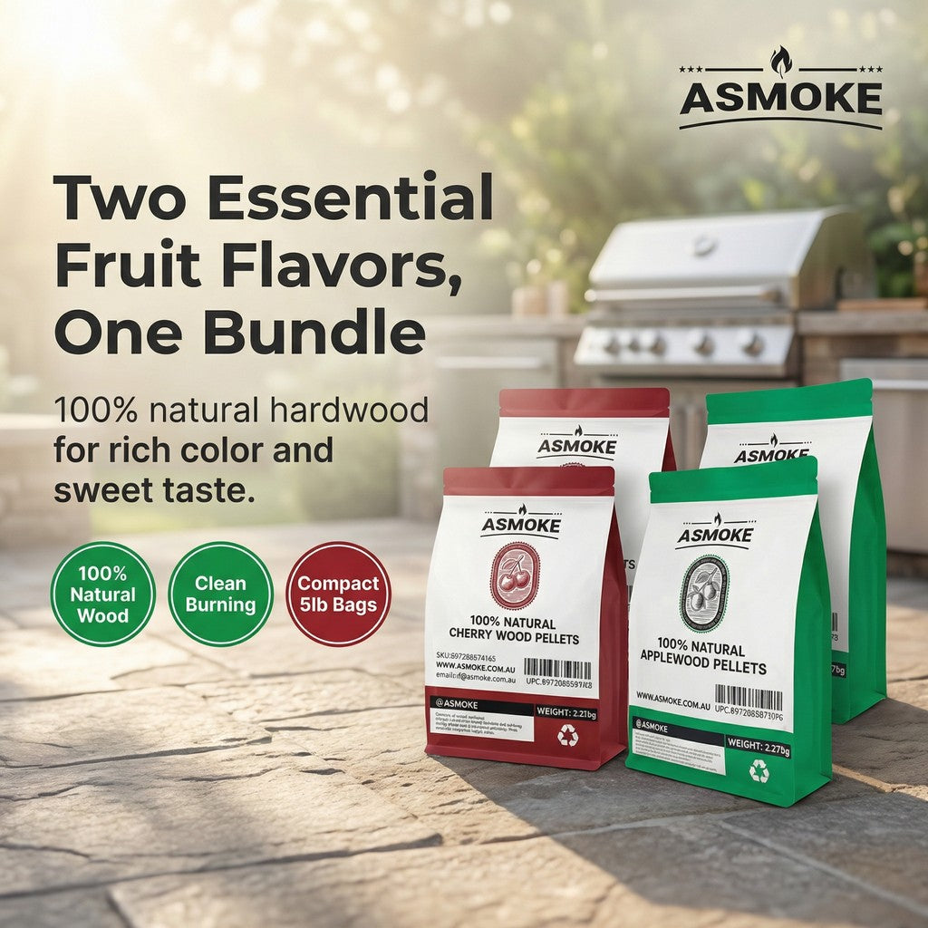 BBQs & Accessories: ASMOKE 20lbs (9kg) Wood Pellet Sampler Bundle - 2-Flavour Variety Pack (2x Cherry, 2x Apple) - Best for Pork, Ribs & Poultry