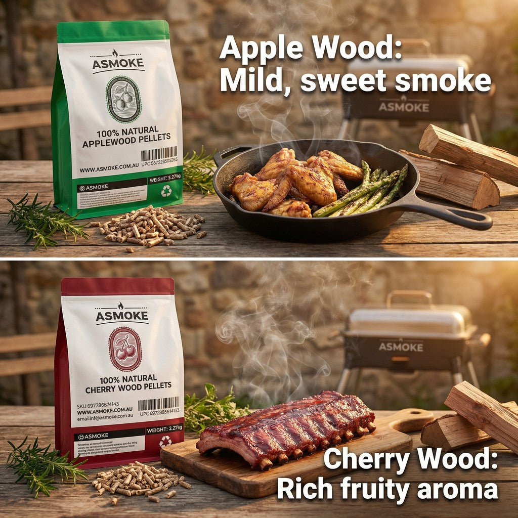 BBQs & Accessories: ASMOKE 20lbs (9kg) Wood Pellet Sampler Bundle - 2-Flavour Variety Pack (2x Cherry, 2x Apple) - Best for Pork, Ribs & Poultry