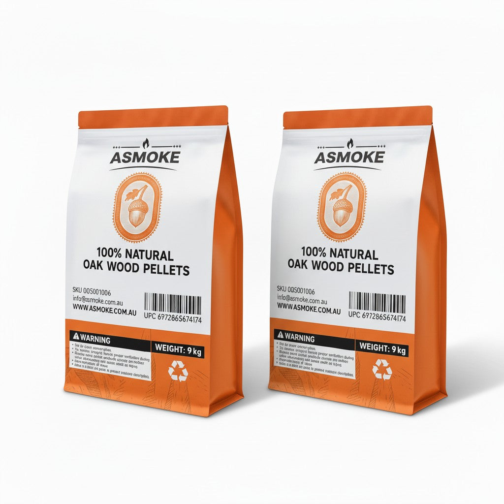 ASMOKE 100% Natural Premium Oak Wood BBQ Pellets for Smoker & Grill (9kg / 20lbs) x2