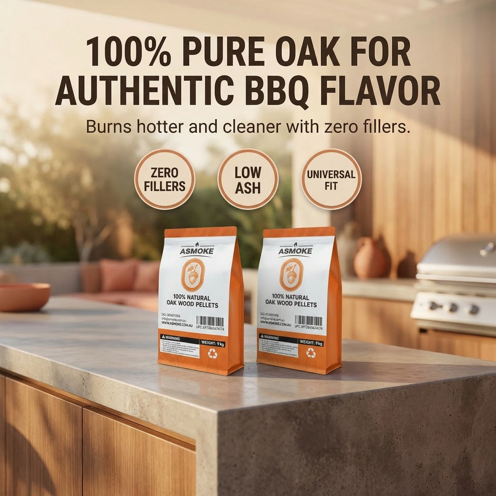 ASMOKE 100% Natural Premium Oak Wood BBQ Pellets for Smoker & Grill (9kg / 20lbs) x2