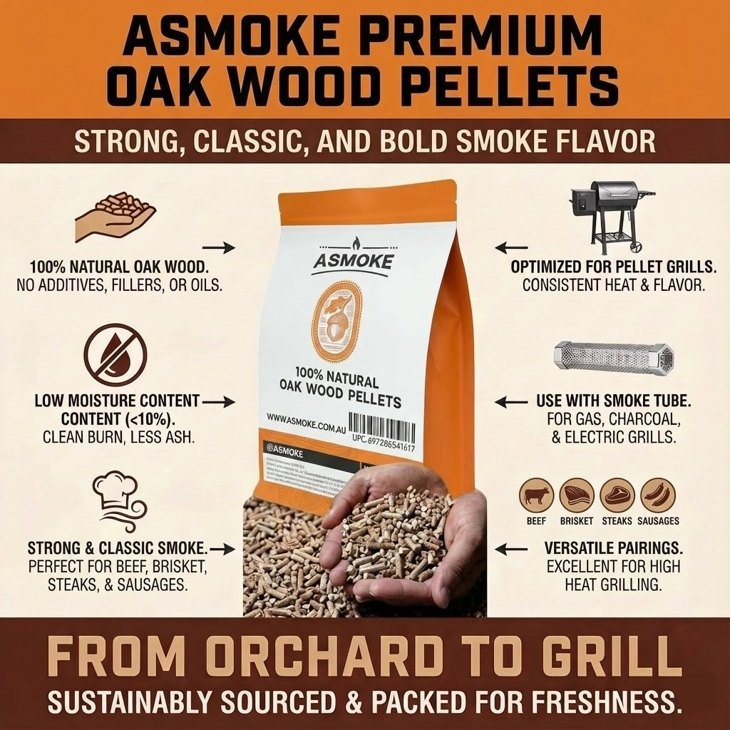 ASMOKE 100% Natural Premium Oak Wood BBQ Pellets for Smoker & Grill (9kg / 20lbs) x2