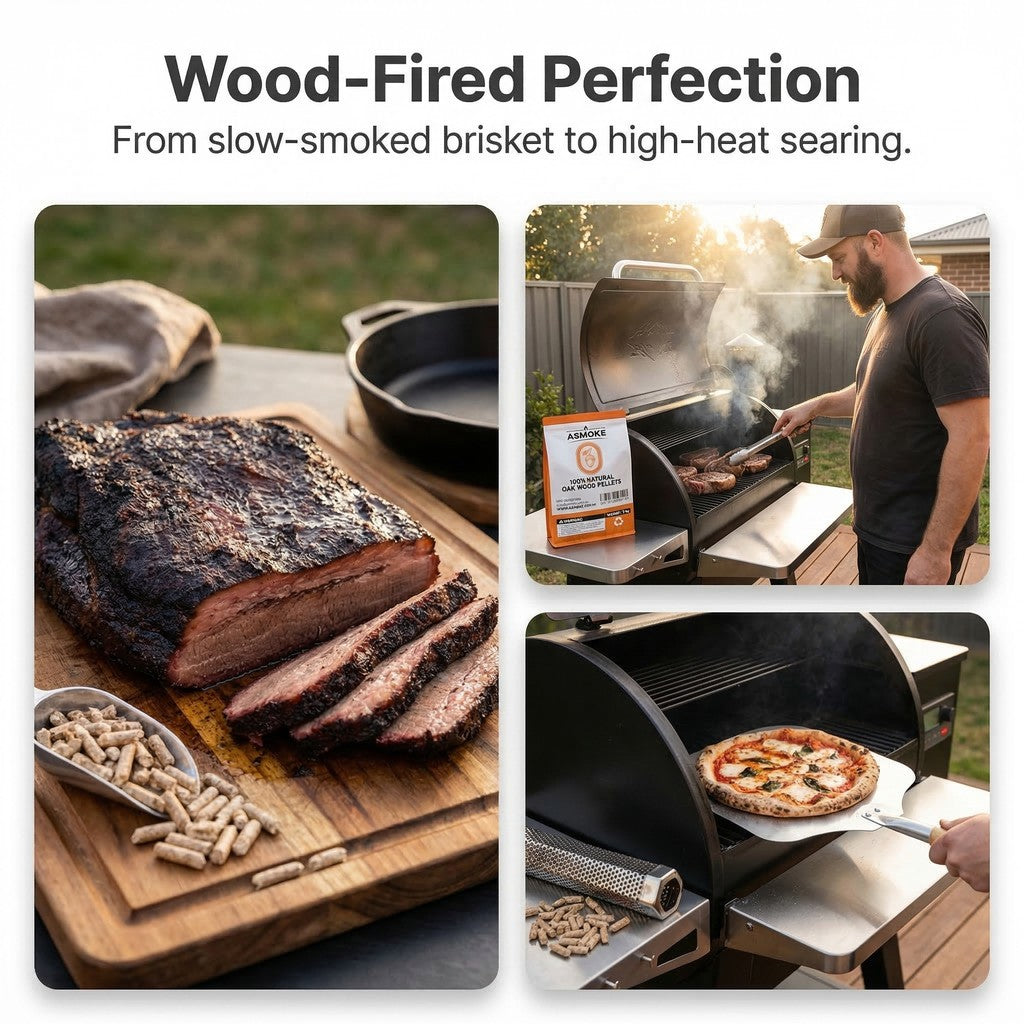 ASMOKE 100% Natural Premium Oak Wood BBQ Pellets for Smoker & Grill (9kg / 20lbs) x2