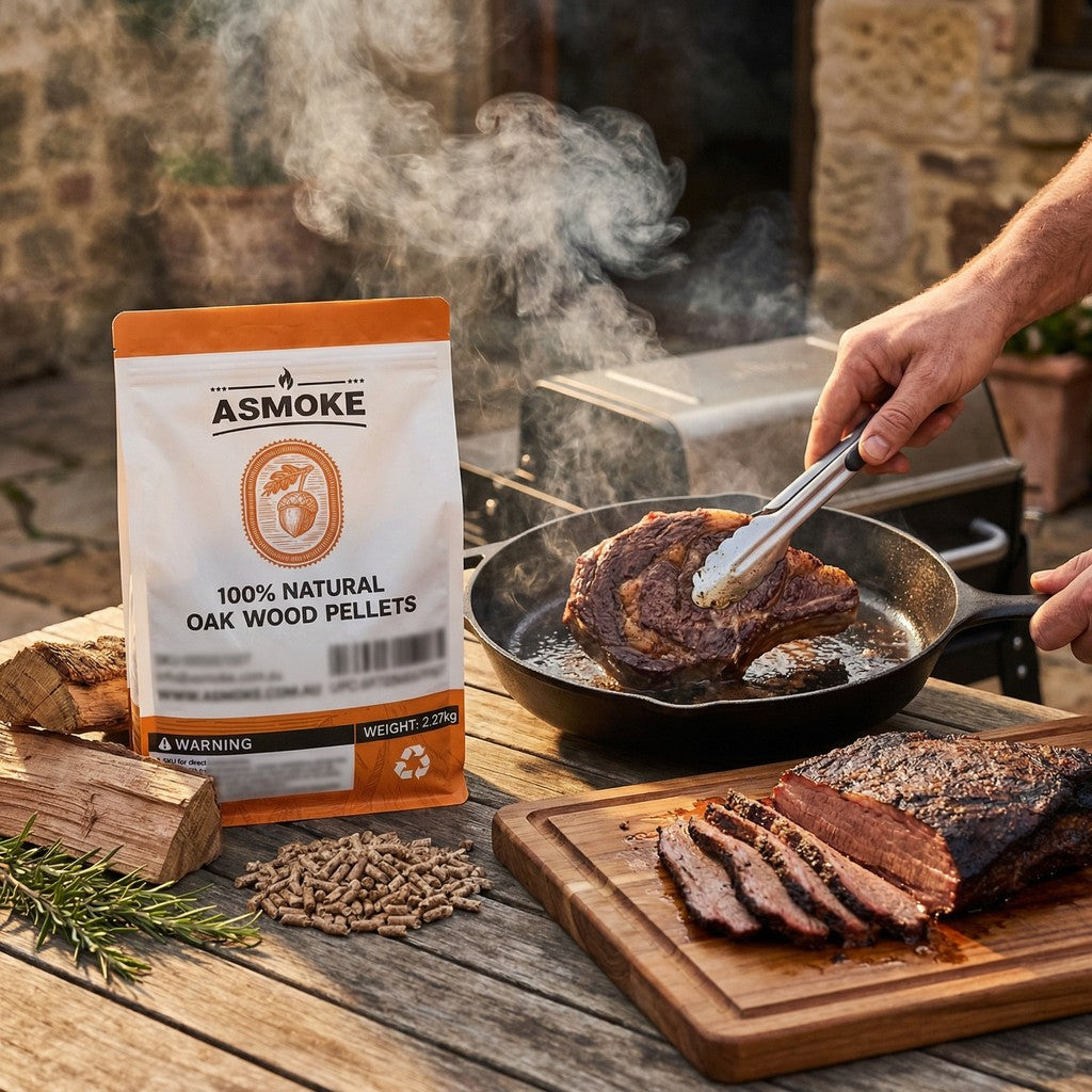 BBQs & Accessories: ASMOKE 19kg (40lbs) Premium Oak Wood BBQ Smoker Pellets Bulk Bundle (8 x 2.27kg Bags)