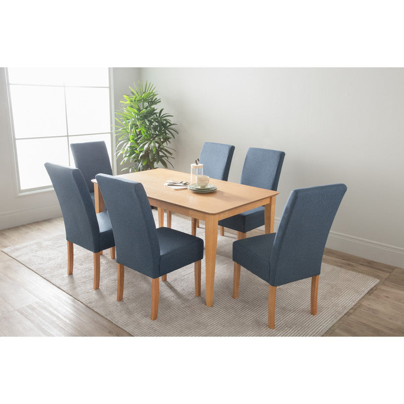 Kitchen & Dining Chairs: Mesi Dining Chair x2 - Natural Colour Legs Blue Colour Challis Fabric Upholstery