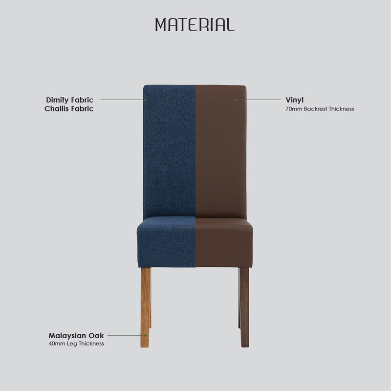 Kitchen & Dining Chairs: Mesi Dining Chair x2 - Natural Colour Legs Blue Colour Challis Fabric Upholstery