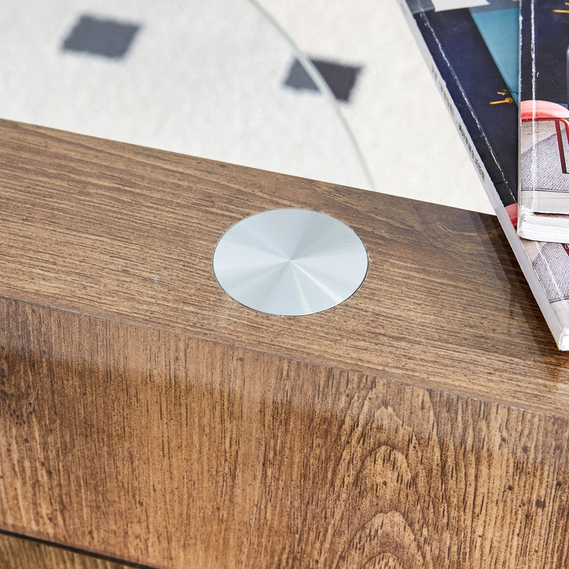 Coffee Tables: 'MINORI' Double Layer Clear Tempered Glass Dark Wood Grain Coffee Table