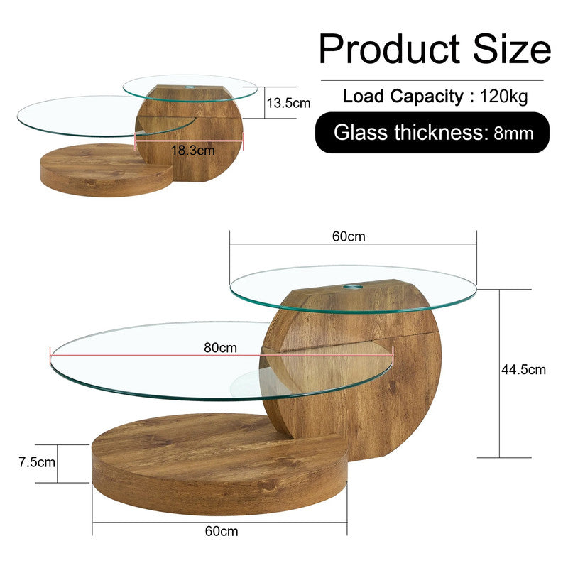 Coffee Tables: 'MINORI' Double Layer Clear Tempered Glass Dark Wood Grain Coffee Table