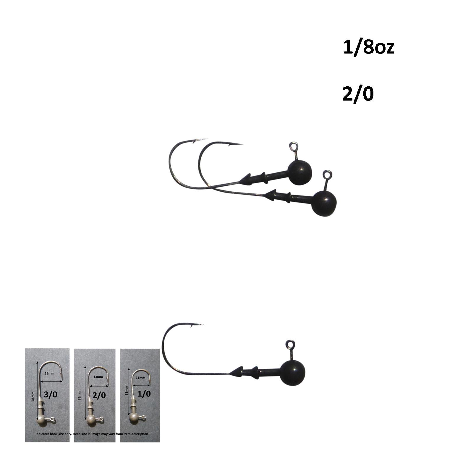 Fishing Tackle: Vike 1/8 oz Round Jig Head with a Size 2/0 Hook Tungsten, 3 pack