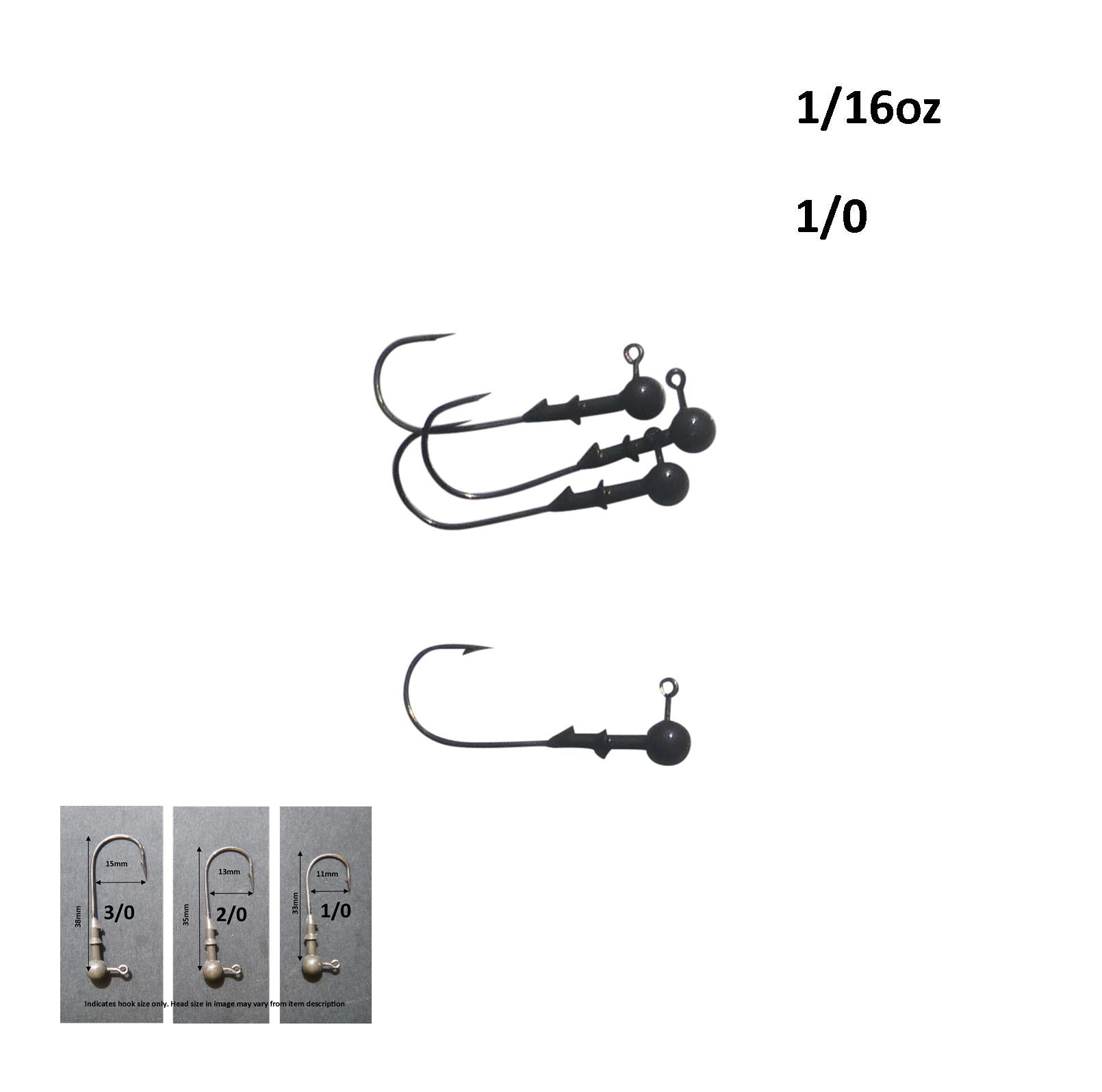 Fishing Tackle: Vike 3/16 oz Round Jig Head with a Size 1/0 Hook Tungsten, 3 pack