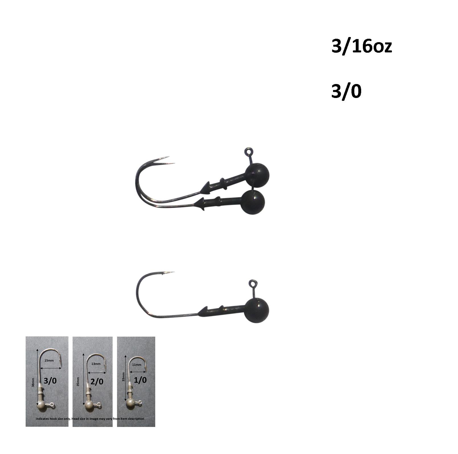 Fishing Tackle: Vike 3/16 oz Round Jig Head with a Size 3/0 Hook Tungsten, 3 pack
