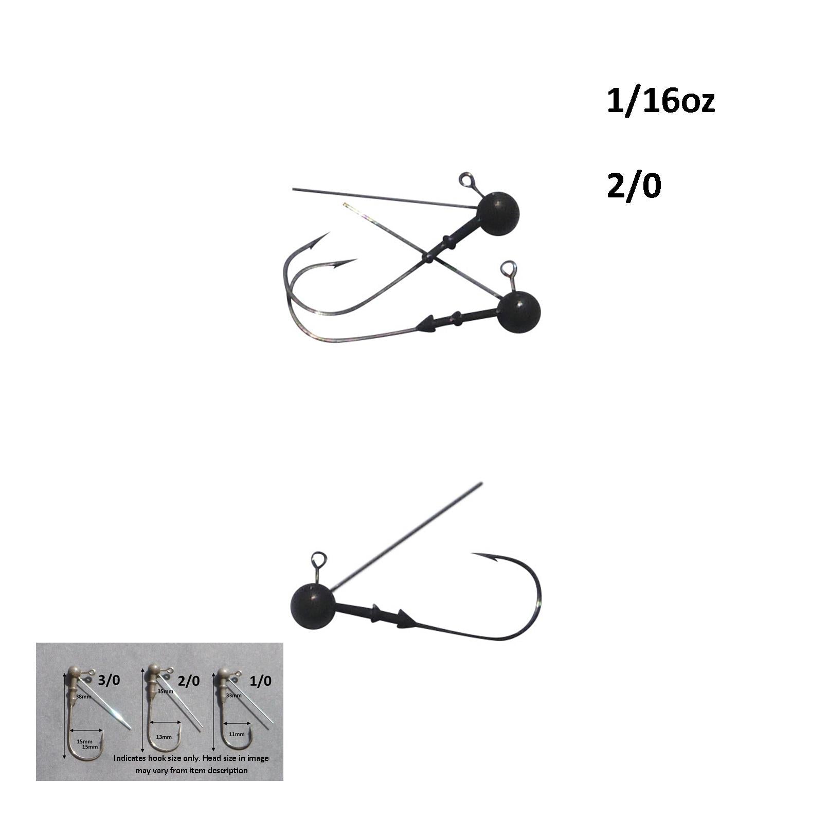 Fishing Tackle: Vike 1/16 oz Weedless Round  Jig Head with a Size 2/0 Hook Tungsten, 4 pack