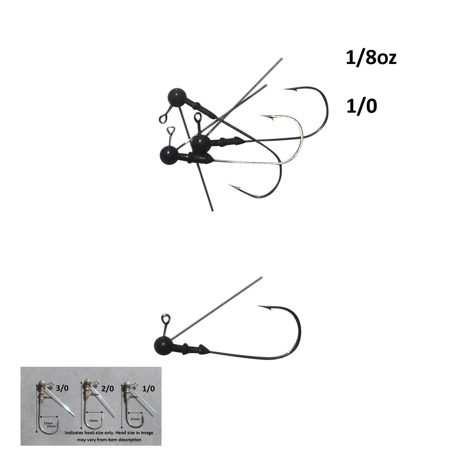 Fishing Tackle: Vike 1/8 oz Weedless Round Jig Head with a Size 1/0 Hook Tungsten, 3 pack