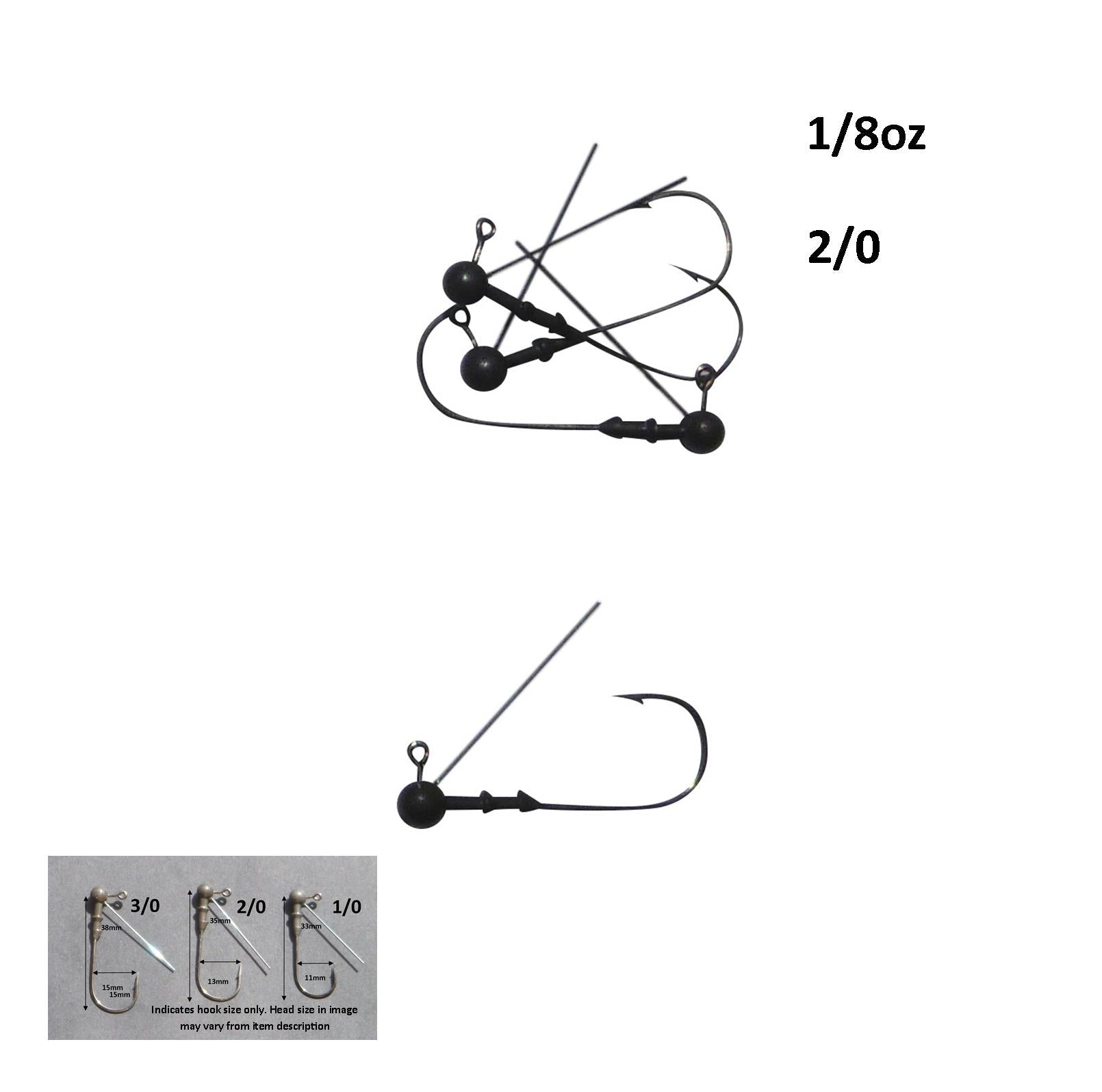 Fishing Tackle: Vike 1/8 oz Weedless Round Jig Head with a Size 2/0 Hook Tungsten, 3 pack