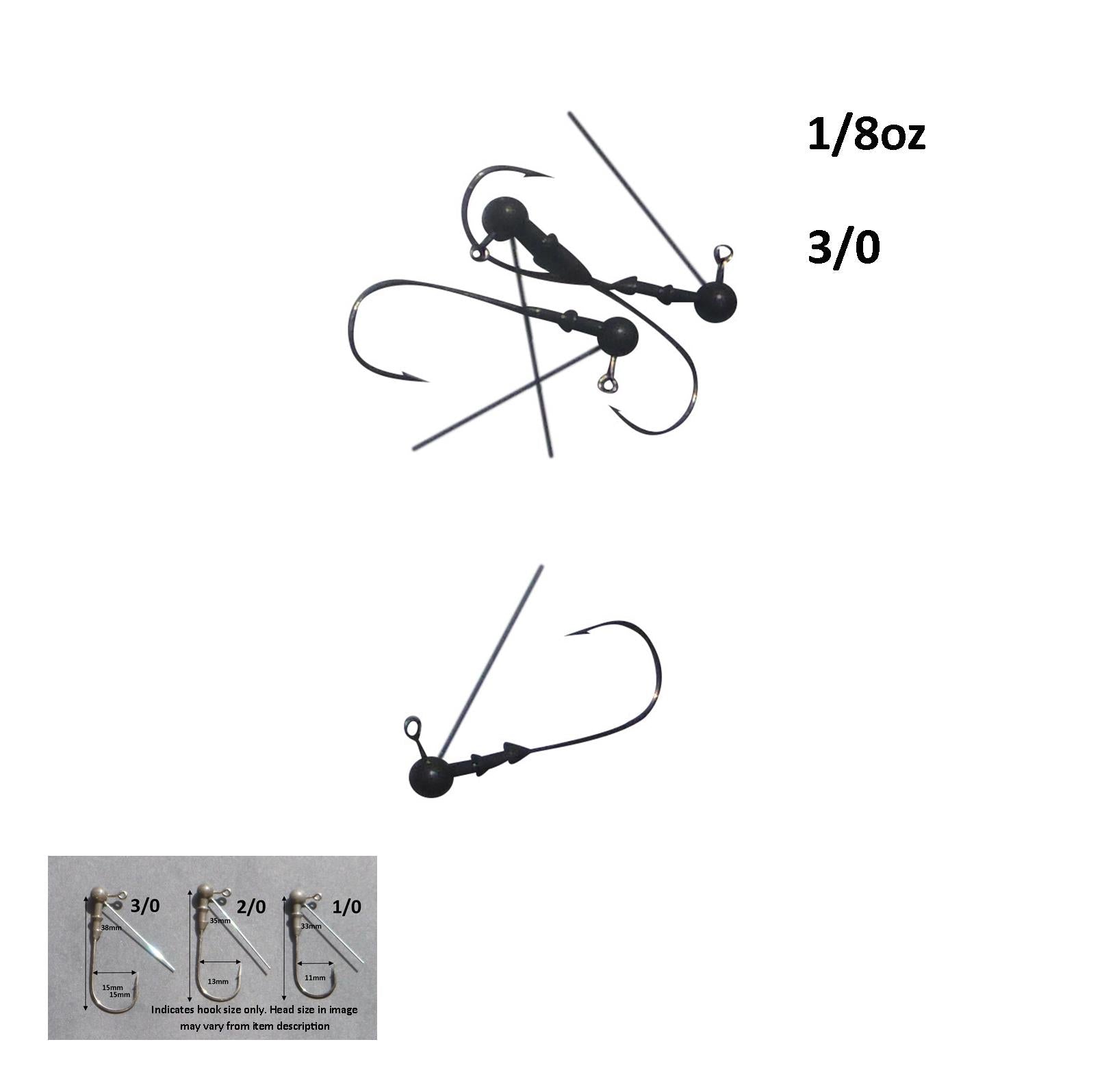 Fishing Tackle: Vike 1/8 oz Weedless Round Jig Head with a Size 3/0 Hook Tungsten, 3 pack
