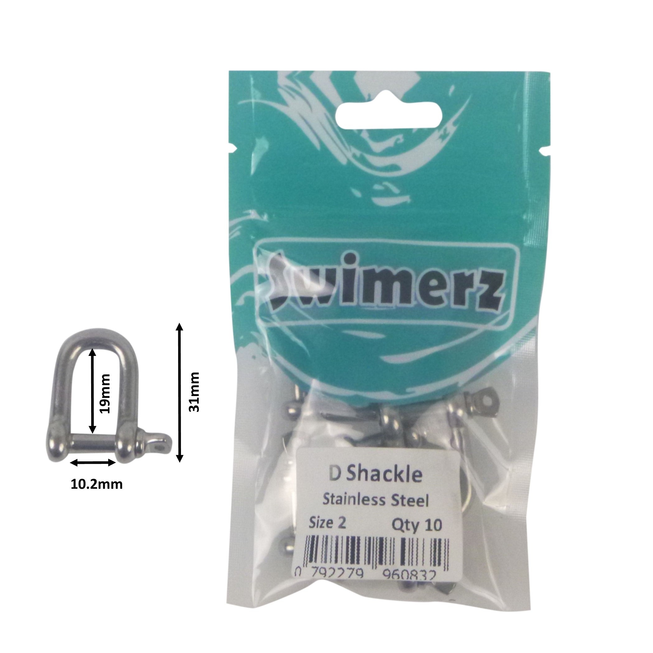 Fishing Tackle: Swimerz Stainless Steel D Shackles, Size 2, 10 pack