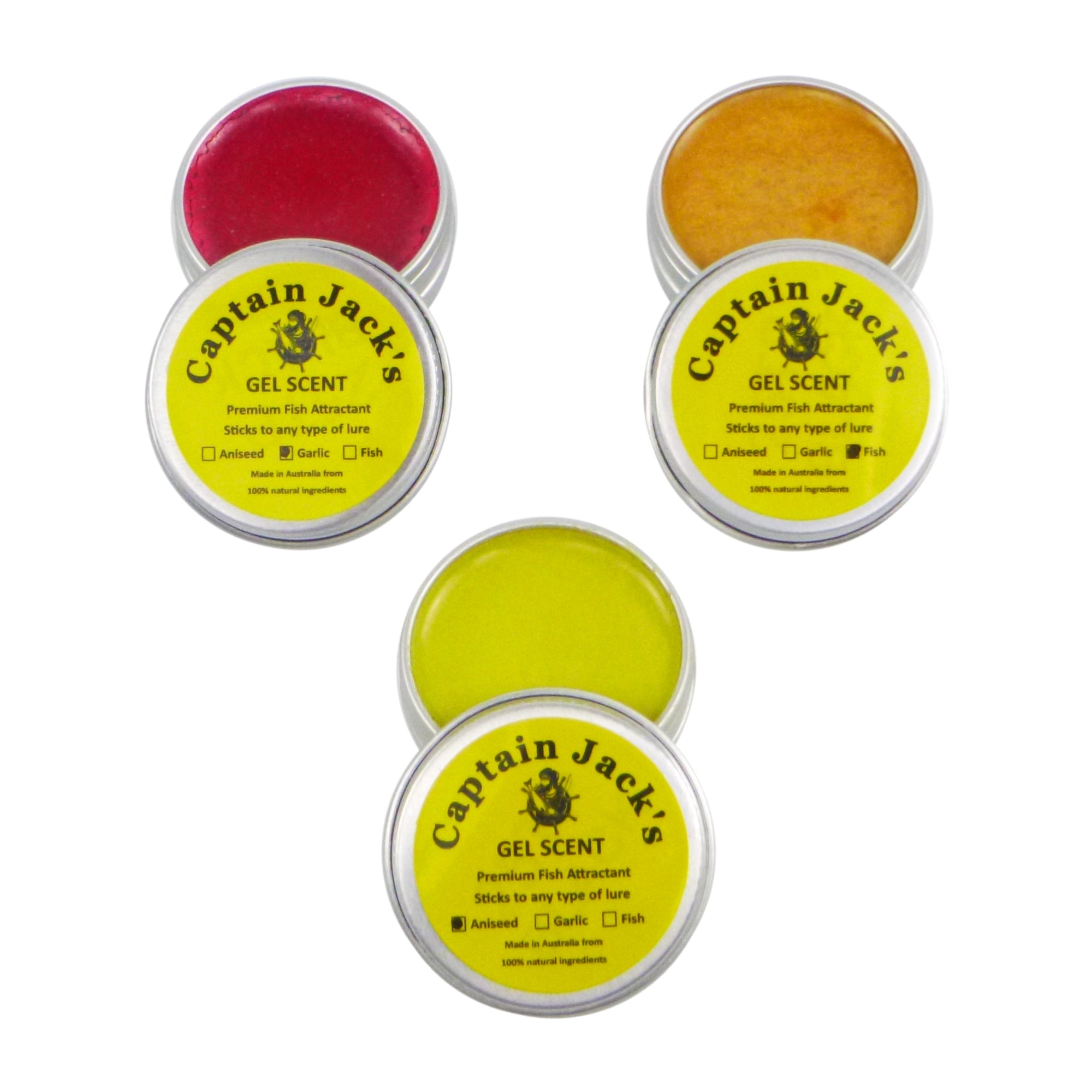 Fishing Tackle: Captain Jack's Originals Gel Scent - 3 Pack, Garlic, Aniseed, Fish