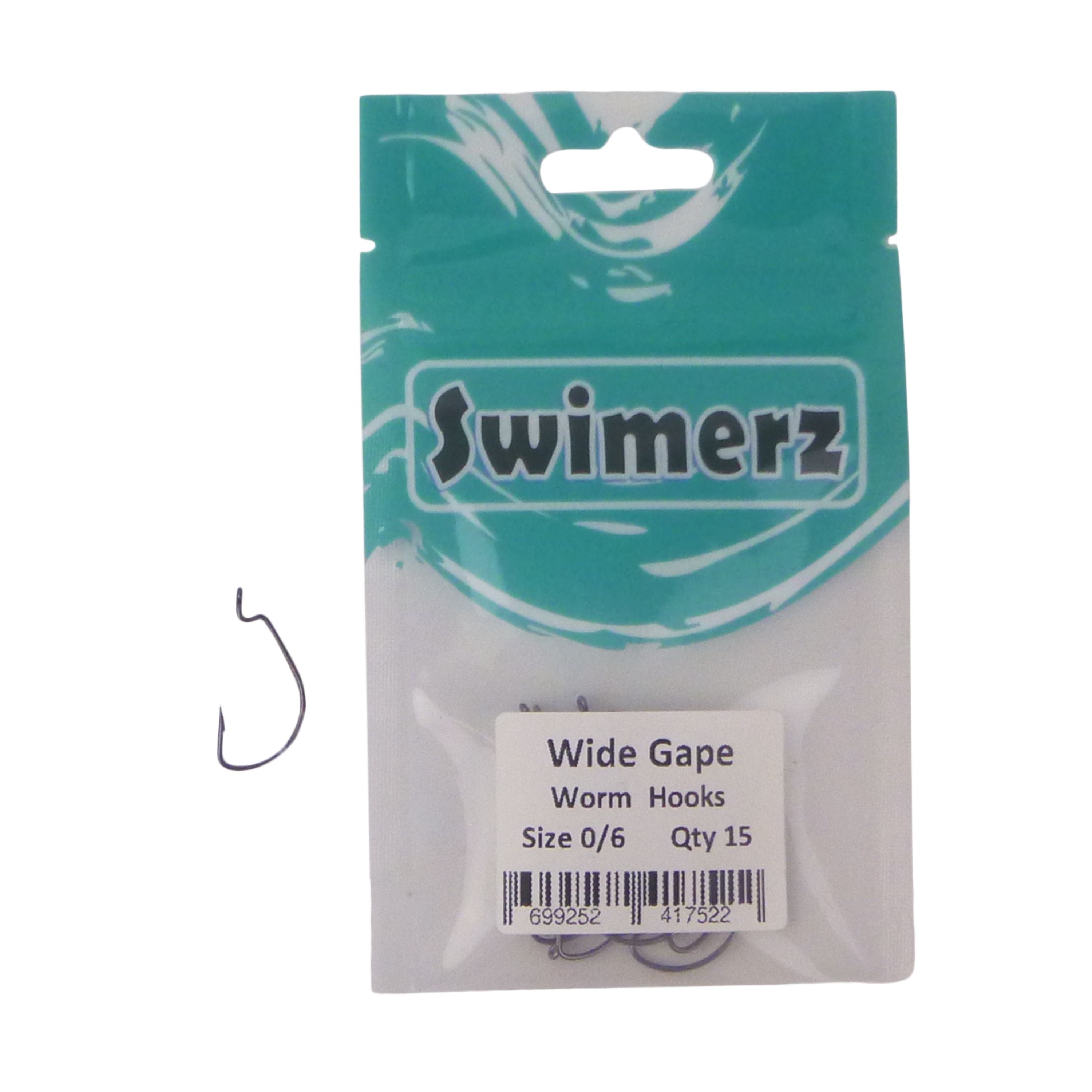 Fishing Tackle: Swimerz 0/6 Wide Gape Worm Hook 15 Pack