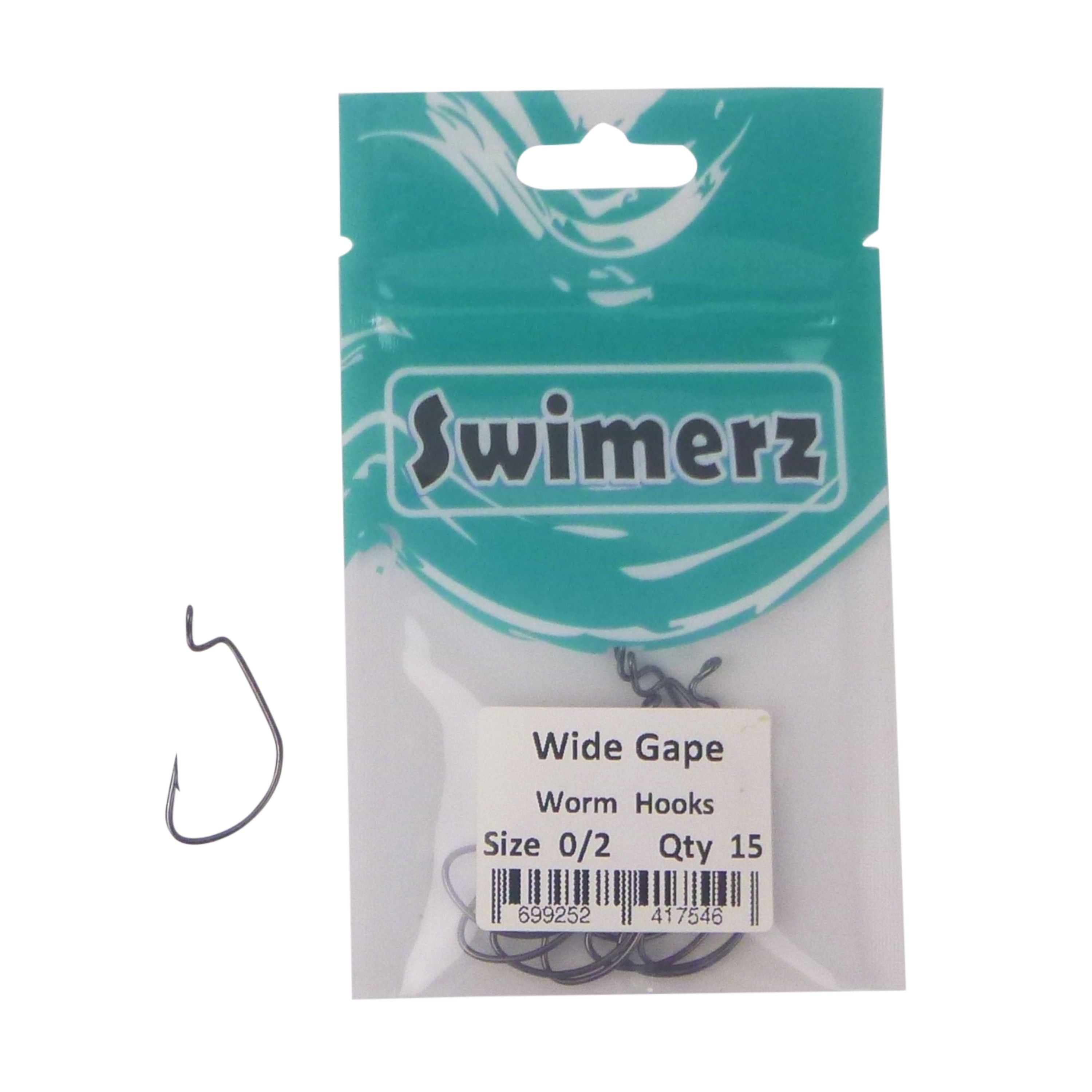 Fishing Tackle: Swimerz 0/2 Wide Gape Worm Hook 15 Pack
