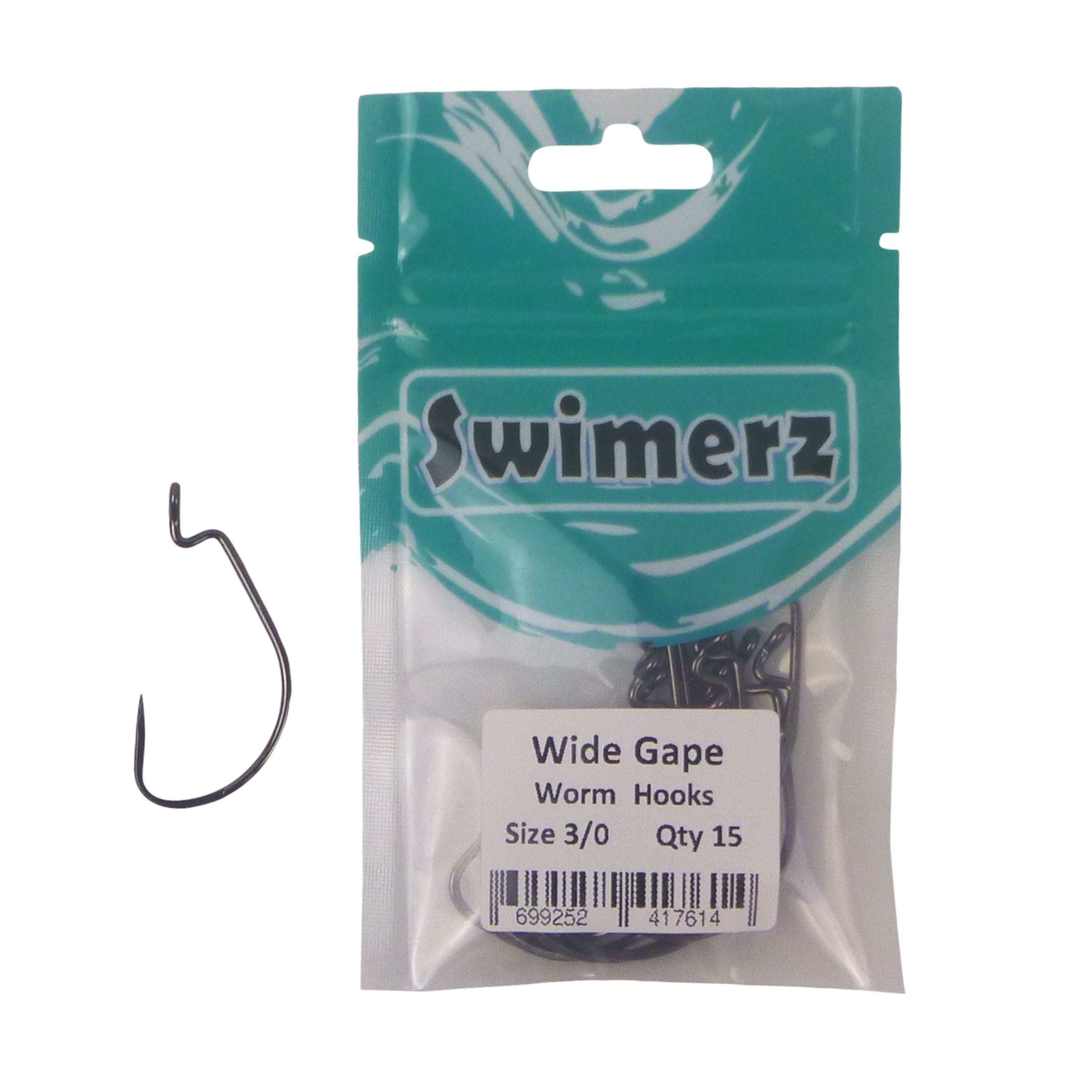 Fishing Tackle: Swimerz 3/0 Wide Gape Worm Hook 15 Pack