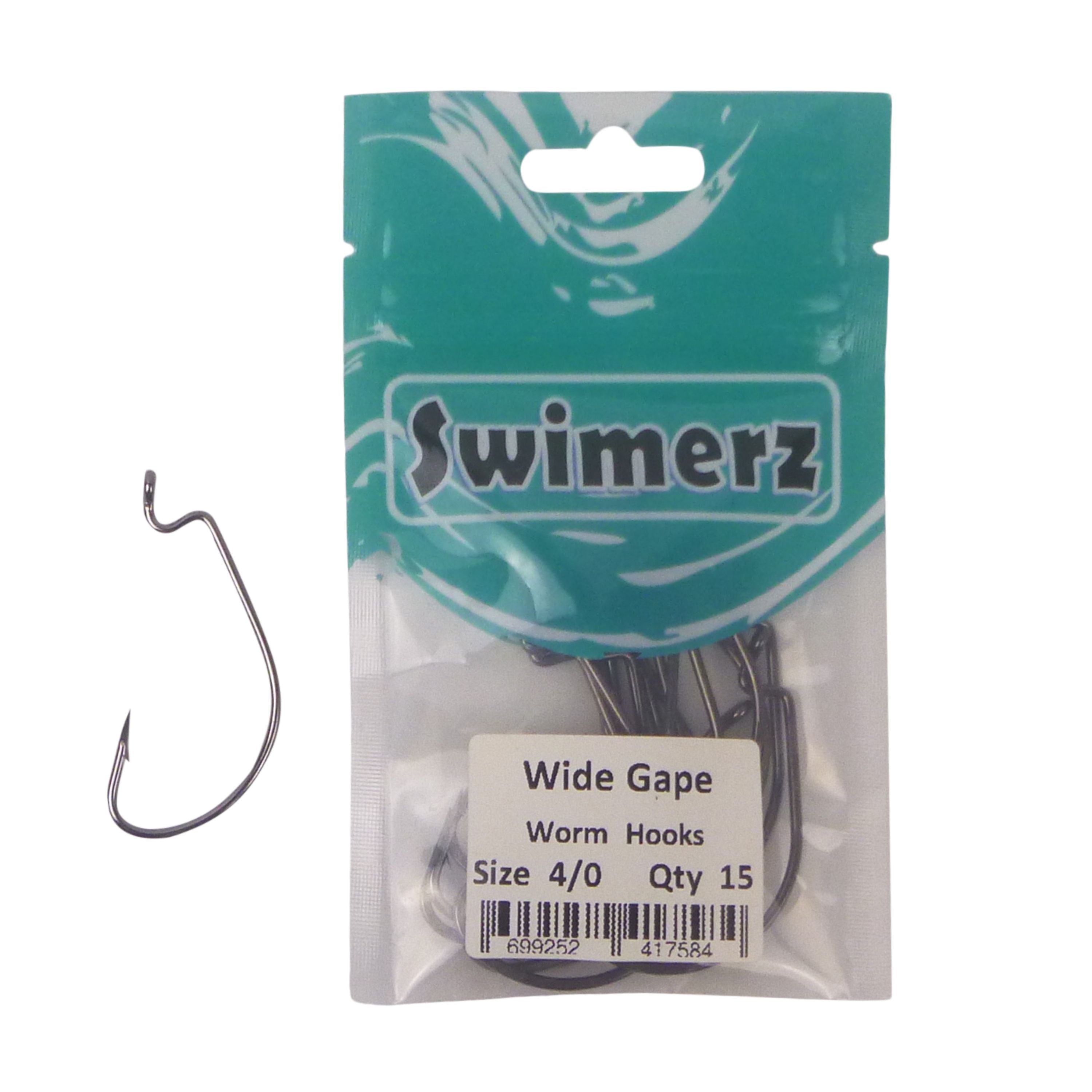 Fishing Tackle: Swimerz 4/0 Wide Gape Worm Hook 15 Pack