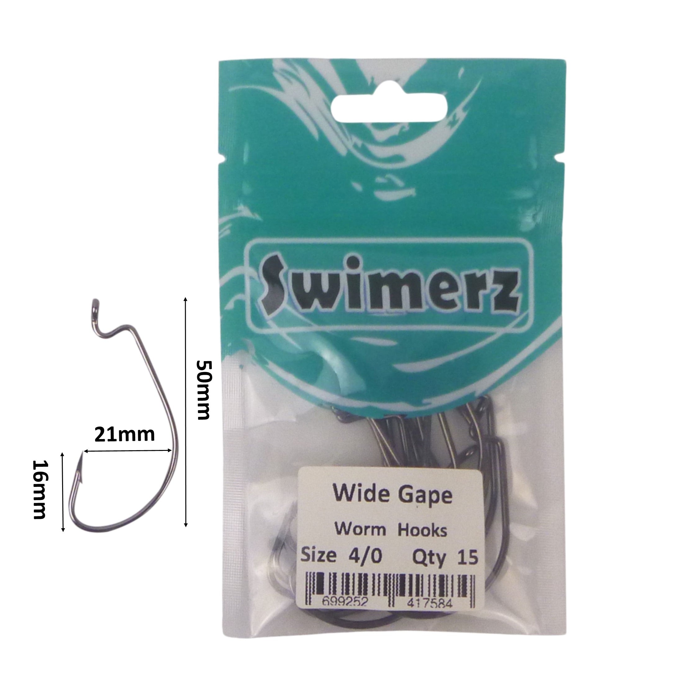 Fishing Tackle: Swimerz 4/0 Wide Gape Worm Hook 15 Pack
