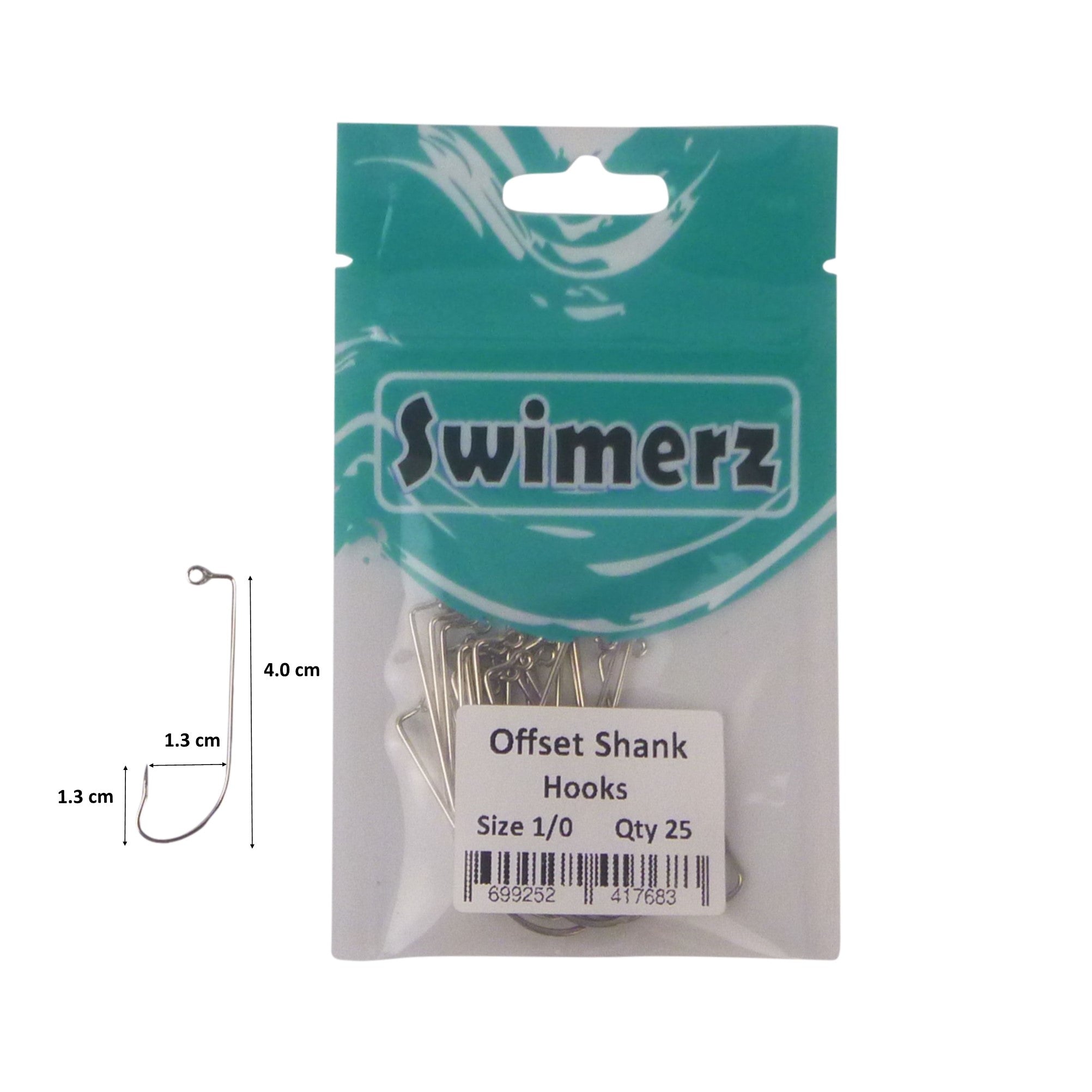 Fishing Tackle: Swimerz 1/0 Offset Shank Jig Hook 25 Pack