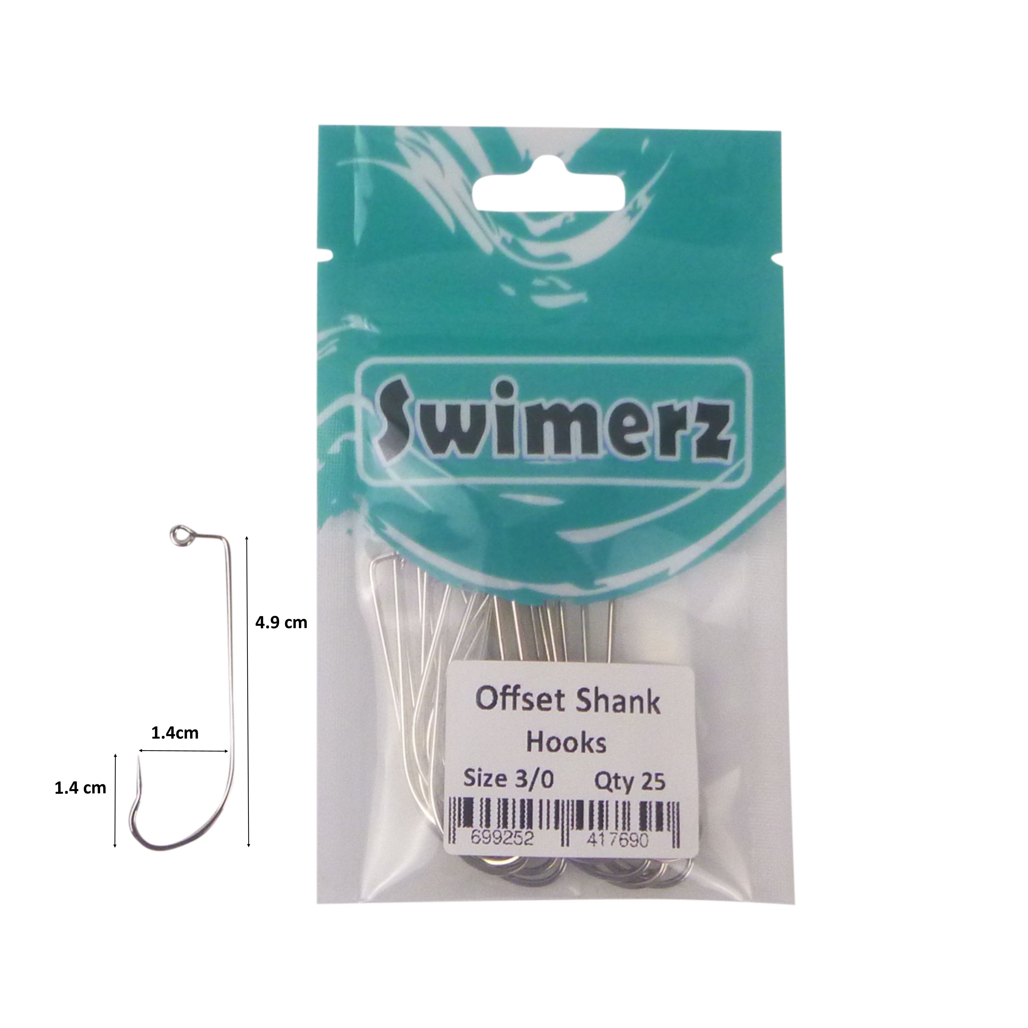 Fishing Tackle: Swimerz 3/0 Offset Shank Jig Hook 25 Pack